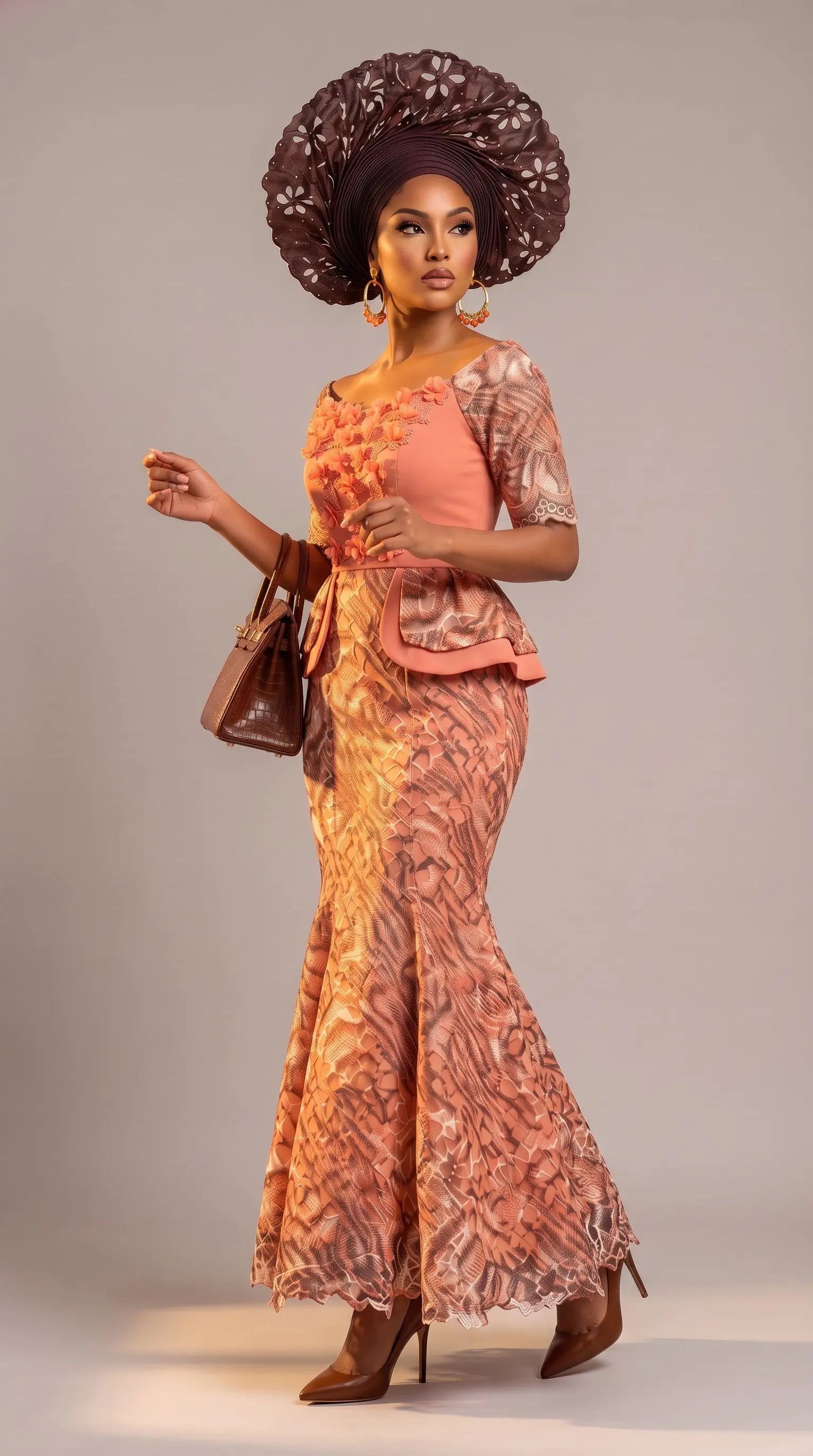 nigerian fashion lace dresses Caleen Peach & Brown African Cord Rhinestone Maxi Dress for Women – Dupsie's African Our products are carefully Women's Red Double-Breasted Jacket COLOR:Custom Color( Add the color in the 