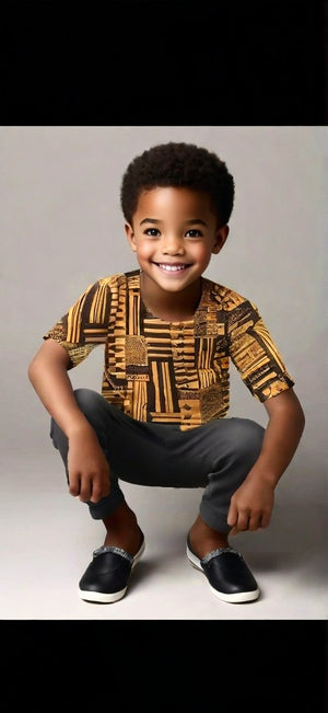 Black Gold African Print Kente Dashiki shirt for children Dupsie's