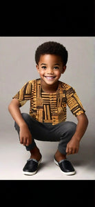 Dupsie's African Fashion Unisex Esiama Children’s Black and Gold Kente Dashiki Shirt DPC4091M