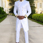 Dupsie's White Gold embroidered slim fit suit set chain African fashion men