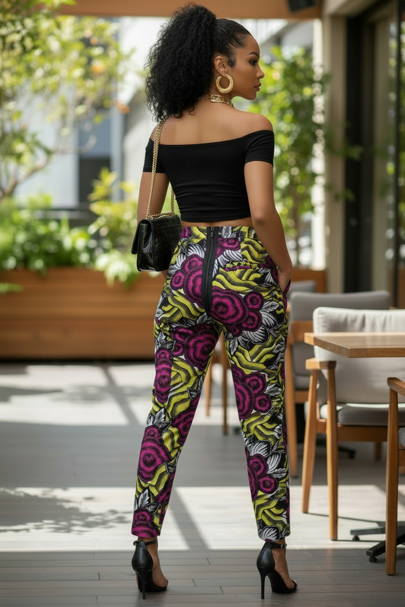 Alina - Vibrant Yellow & Fuchsia Pink African Print Pants for