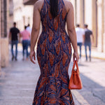 Ceelia Blue Orange Ankara African Print Dress for Women | Dupsie’s DPDSMBOB by Dupsie's African Fashion