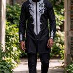 Chala Black Silver Embroidered African Senator Shirt for Men | Dupsie’s DPASBLKP1 by Dupsie's African Fashion