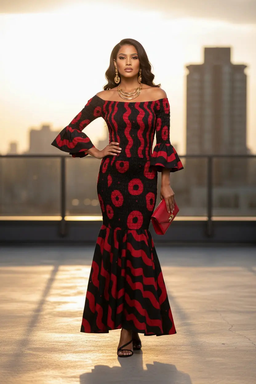 black and red dresses for women Desith & Off-Shoulder Smocked African Print Dress | Cotton Ankara African Fashion Inseam:Petite evening-wear Embellished Soft-Scoop Backless Fitted %0D%0ATo%20maintain%20the%20beauty%20of%20your%20garment%2C%20please%20follow%20the%20care%20instructions%20on%20the%20attached%20label