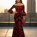 Desith red and black African print dress for women by Dupsie's African Fashion