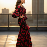 Desith cotton smocked African print dress with off-shoulder neckline