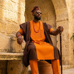 Dipo Aso Oke Agbada Robe for men in orange and brown
