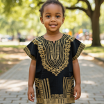Black African print dashiki top representing African heritage for kids