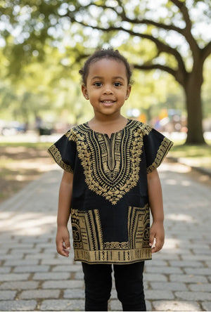 black and gold dashiki dress Adeben Dashiki – Black & Gold Short Sleeve African Fashion Top for 6 years