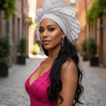 Aala white Aso Oke autogele African head wrap hat by Dupsie’s African Fashion for Nigerian weddings and African clothing for women
