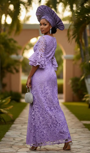 Rihanna Lilac Lace Bustier African Dress – Elegant African Lace