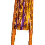 Traditional African Print leather-handled fan – Purple and Gold Maakye item DPPF252