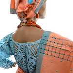 Traditional Yoruba Aso Oke women’s attire—Peach and Teal African ensemble perfect for weddings, birthdays, and formal events.