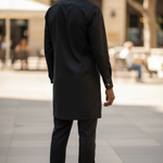 Dupsie's African Fashion Ensemble Complete look featuring the All Black Dashiki and Black Pants, showcasing contemporary African fashion style.