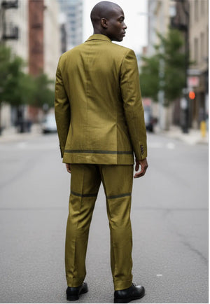 Gbono Majestic Elegance Aso Oke Gold Pinstripe Suit Ensemble DPSASOK6