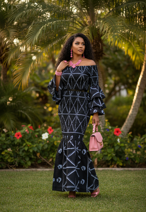 navy blue african dress Tandiya Navy & Powder Blue African Smocked Top and Skirt Ensemble for women DPSTSNPB