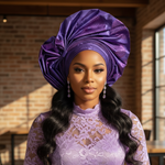Purple Sego Autogele ready gele crown head wrap hat “Toria Royale” by Dupsie’s African Fashion for African clothing for women and African weddings