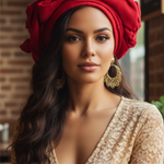 Red Aso Oke autogele ready gele African hat for women by Dupsie’s African Fashion for African weddings and Nigerian events.