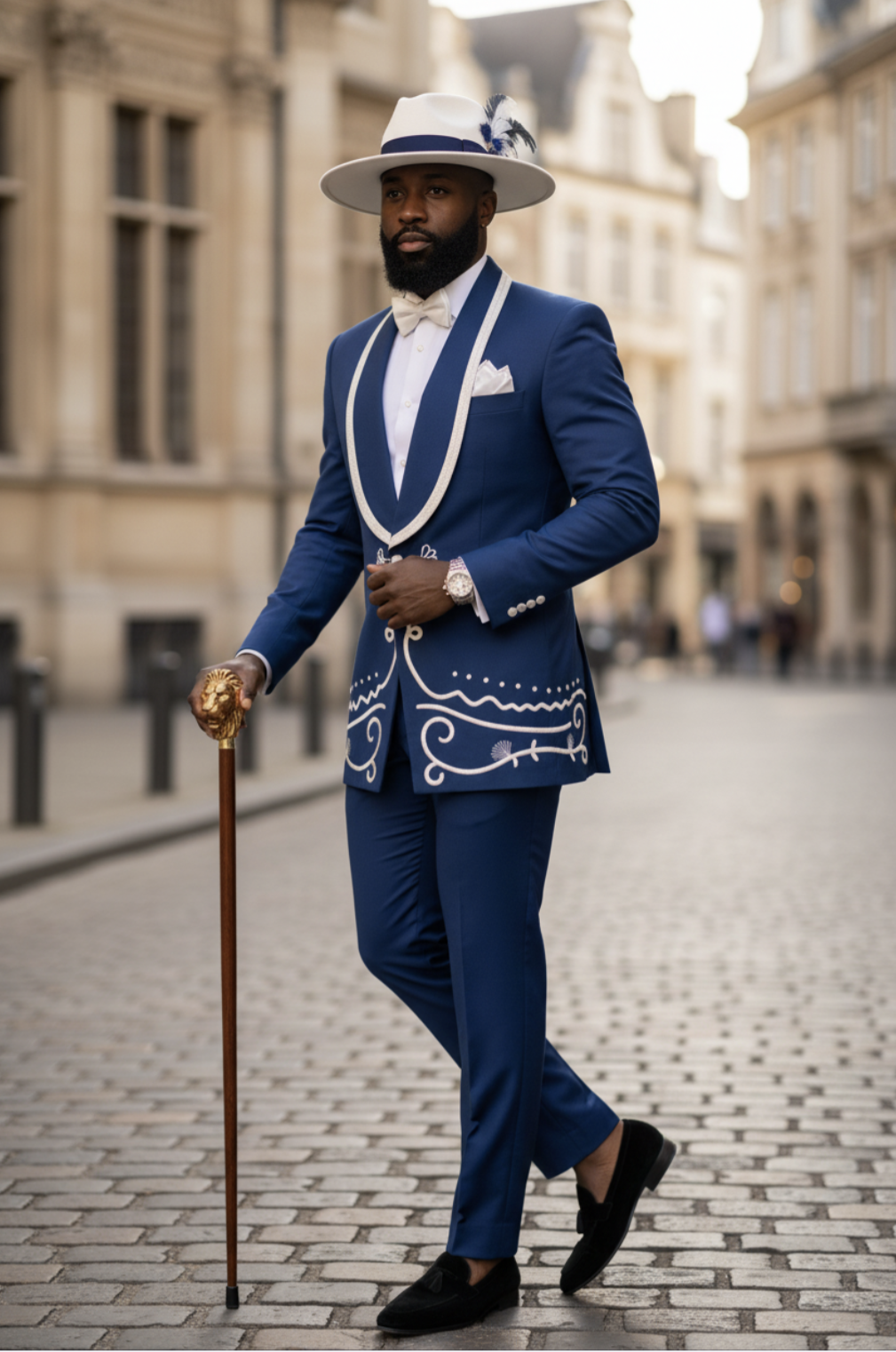 Dupsie’s African Fashion Taharqa ensemble featuring elegant embroidery.