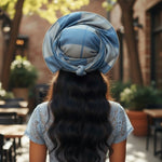 Close-up detail of Nigerian Aso Oke ready gele head wrap for African weddings and elegant African attire.