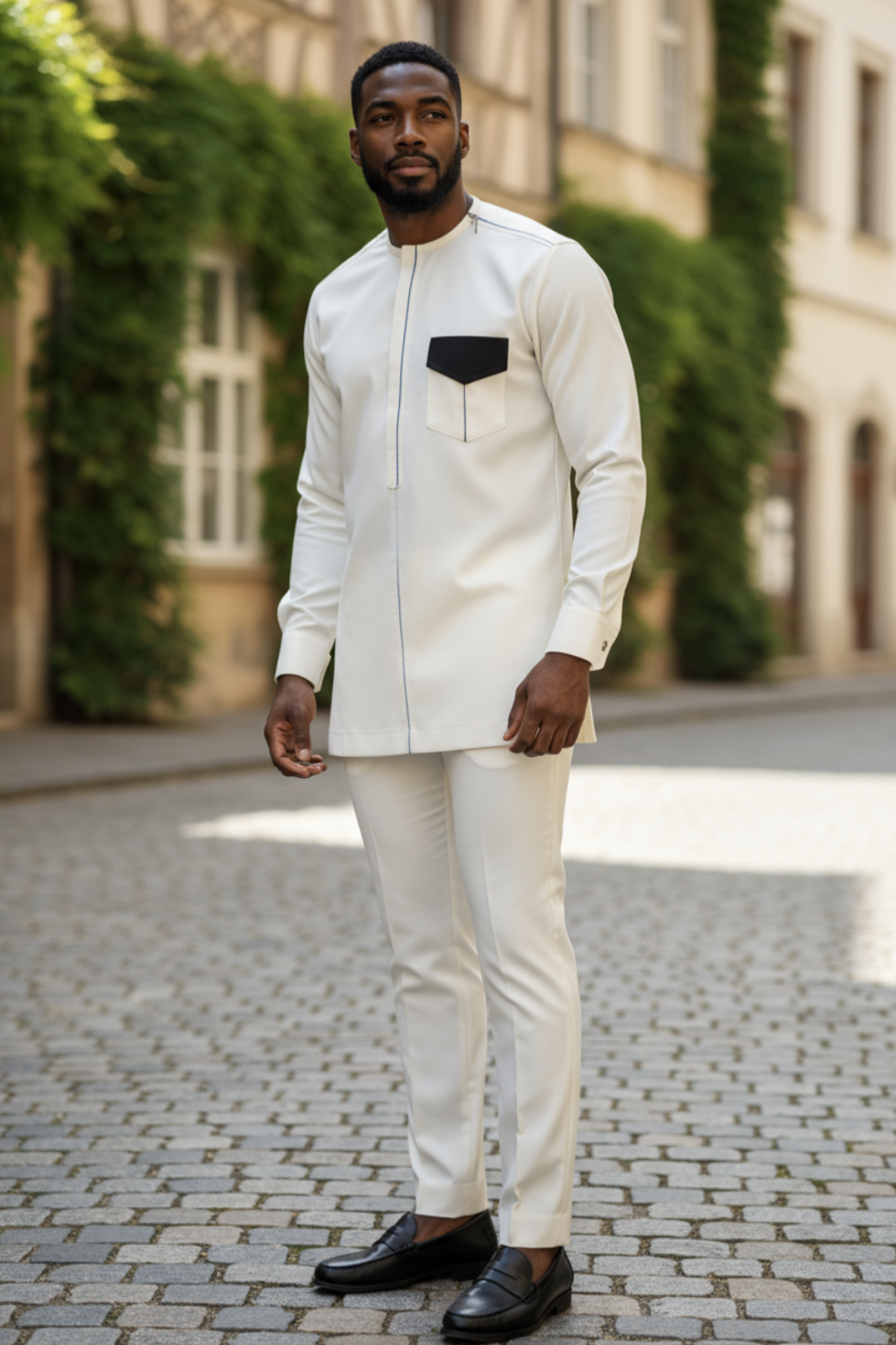 The Eburne Obsidian Lineage Ivory Off‑White African Senator Dashiki Set DPASIBPF2| Dupsie’s