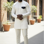 Ivory and Black African kaftan suit for men by Dupsie's African clothing