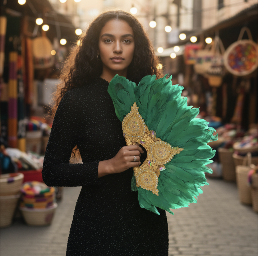 Green African Wedding Feather Fan by Dupsie’s African Fashion