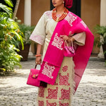 Ifeya tan and fuchsia African Aso Oke iro and buba 4 piece set for women by Dupsie’s African Fashion