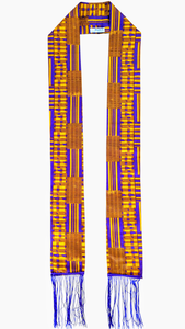 Dupsie's Exclusive Abena Purple and Gold Kente Long Sash with White Fringes DPC252S