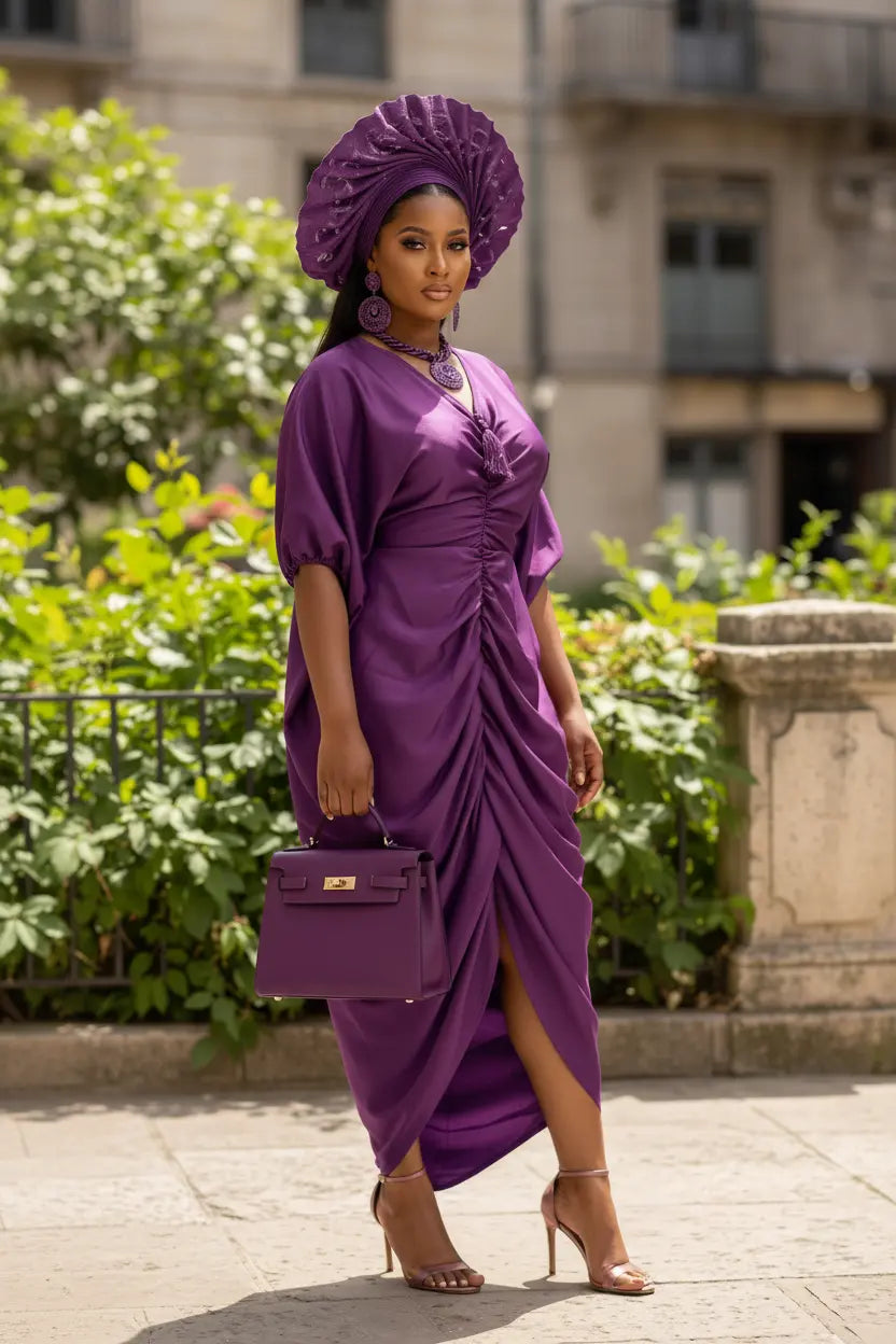formal caftan dress Saidah Purple Satin Abaya for Women INV-G153209