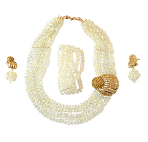 Bibi Beige and Gold African Nigerian bead set for women-DPILS53