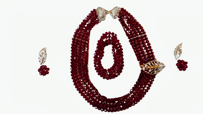 Mokè Burgundy and Gold African Nigerian bead set for women-DPJBS31