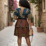 Back view of Dupsie's African Fashion's Ejiro dress illustrating tiered design and modern chic style.