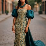 Emerald green dress women bride. African wedding fashion
