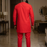 Emet Red African Senator Kaftan Dashiki Suit for Men – Long Sleeve Shirt & Pants DPASAR97 by Dupsie's African Clothing