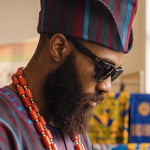 Etiaye Turquoise Burgundy Aso Oke Abeti-Aja Fila Cap Hat for Men | Dupsie’s African Fashion DPAHAJBB30 by Dupsie's African Fashion