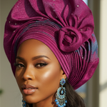Farawe Aso Oke Autogele Hat in vibrant fuchsia and blue colors
