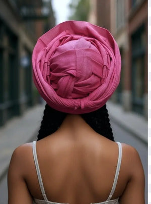 Fifi: Fuchsia Aso Oke Autogele Pre-Tied Ready Gele Head Wrap  display picture 3