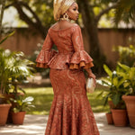 Fionna African sequin lace peplum top with flared sleeves for women