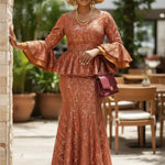 Fionna burnt orange African lace skirt suit for women by Dupsie’s African Fashion