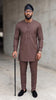 Coffee-brown embroidered African Senator kaftan and matching trousers