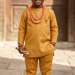 Funa Gold African Senator Kaftan Set for Boys | Nigerian African Fashion DPCXSAGS22 by Dupsie's African Fashion