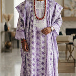 Gaju Purple and White Embroidered Alkebulan African Bini Agbada Set for Men.