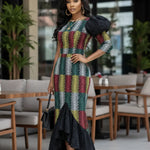 Gigi African Print dress with rhinestones and lace trim by Dupsie's African fashion.