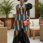 Gigi dress with a matching headwrap; headwrap sold separately.