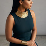 Gold African necklace and bracelet set styled for African women’s fashion