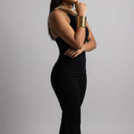Gold African statement necklace for women with radiating metal bars from the Amanirenas set