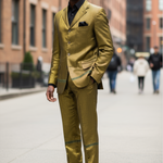 Gold pinstripe Aso Oke suit jacket with detailed craftsmanship, designed by Dupsie's African Fashion