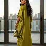 Hamsa Green Satin Abaya Caftan Dress for Women | African Fashion | Dupsie’s DPSDGWB50 by Dupsie's African Fashion