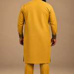 Gulah gold African Dashiki suit for men with black embroidery and matching pants by Dupsie’s African Fashion